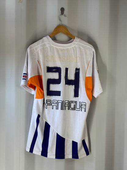 Camiseta de visitante del Deportivo Saprissa 2008 dorsal de Paniagua marca Reebok 